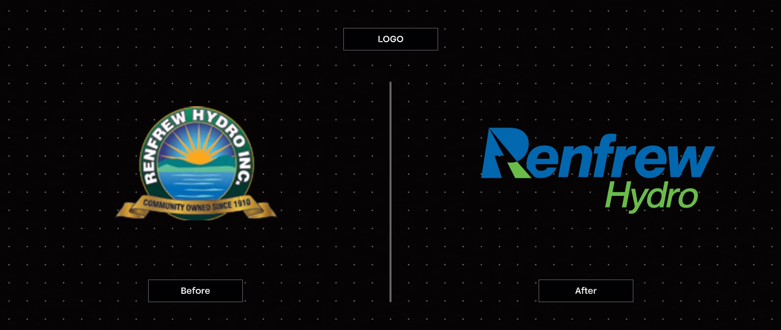 Renfrew Hydro logo, before and after rebrand