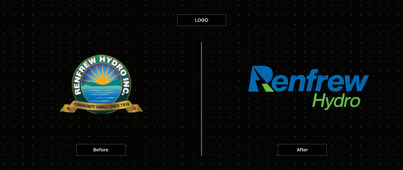 Renfrew Hydro logo, before and after rebrand