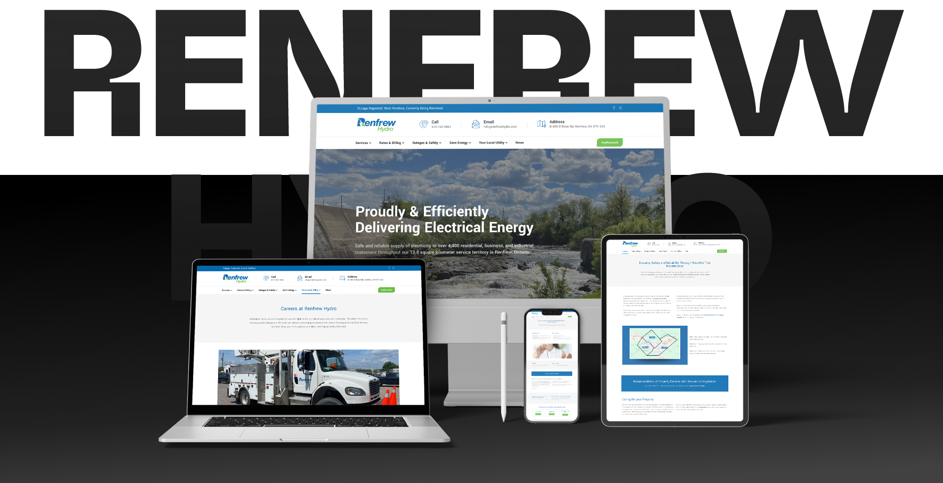 Renfrew Hydro redesigned website full-page view — modern responsive design for a Ontario hydroelectric utility